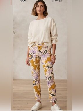 Dries Van Noten Mustard & Lilac Floral Straight-Leg Pants NWT